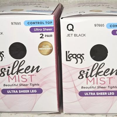 4 Pair Leggs Silken Mist Control Top Tights Ultra Sheer Leg 97695 Jet Black Q